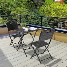 Salon de jardin Pliable,Set de Bistro 3 pièces,Ensemble Table Chaise Balcon- Noir