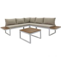 Salón de jardín Rebecca Mobili Toog 65x134,5x61 Aluminio Polywood Blanco Marrón Moderno CONJUNTO 2 p