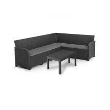 Salon de jardin - résine aspect rotin tressé Allibert by keter - 6 personnes - SanRemo - Gris graphite