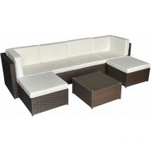 Happy Garden - Salon de jardin bonifacio en résine tressée marron 6 places - coussin ivoire