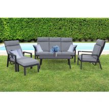 Salon de jardin set canapé, 2 fauteuils table basse e pouf mod. Beira