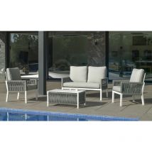 Salon de jardin Sofa HAVANA-7 Finition blanc/gris - 4 à 5 places - Hevea