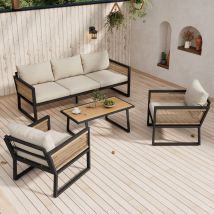 Salon de jardin - Structure Acier - 1 Table Bass - 5 personnes - Beige