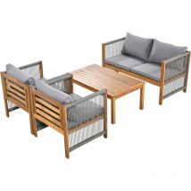 Liberté - Salon de jardin - Structure Bois - 1 Table Bass - 4 personnes - Gris