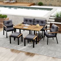 Salon de jardin - Structure Métal - 1 Table Bass - 1 wagon-restaurant - 6 personnes - Noir+Gris