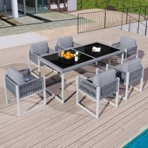 Salon de jardin - Structure Métal - 1 Table Bass - 6 personnes - Beige+Blanc
