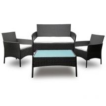 Salon de jardin table polyrattan coin table en verre ensemble de jardin lounge noir