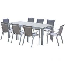 Salon de jardin en aluminium décor bois Tulum Table + 8 fauteuils