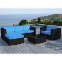 Salon de jardin design bas en résine tressée - noir - 5 personnes - Delorm