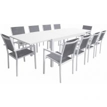 Salon de jardin extensible 10 places de 180/300cm en textilène gris - aluminium blanc venezia