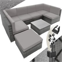 Tectake - Canapé de jardin Lounge Pour 6 à 7 personnes - En rotin - Gris