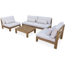 Salon de jardin xxl en bois brossé. effet blanchi – bahia – .5 places Bois / Beige