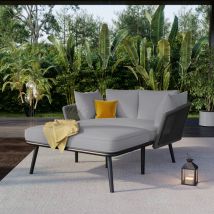 Salon de jardin,Bain de soleil Extérieur avec 2 Coussins et 2 Coussins,Ensemble de meubles de balcon,Coussins Amovibles et Lavables,Gris