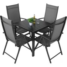 Salon de Jardin,Ensemble de Table et Chaise de Jardin,Table d'extérieur,Chaises Pliables,Aluminium-(5pc-4xchaises+1xtable,noir)