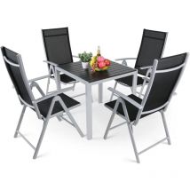 Salon de Jardin,Ensemble de Table et Chaise de Jardin,Table d'extérieur,Chaises Pliables,Aluminium-(5pc-4xchaises+1xtable,gris)