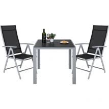 Salon de Jardin,Ensemble de Table et Chaise de Jardin,Table d'extérieur,Chaises Pliables,Aluminium-(3pc-2xchaises+1xtable,gris)