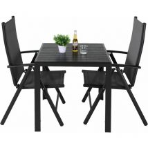 Salon de Jardin,Ensemble de Table et Chaise de Jardin,Table d'extérieur,Chaises Pliables,Aluminium-(3pc-2xchaises+1xtable,noir)