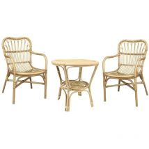 Salón Mandola en madera de bambú y mimbre natural con 2 sillones y 1 mesa