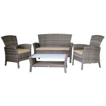 Salon en poly rotin gris Amalia avec coussins