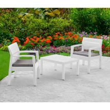 Salon intérieur et extérieur composé de 2 fauteuils 1 table basse avec coussins, Made in Italy, coloris blanc