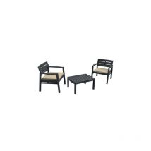 Ipae Progarden - Ensemble de salon de jardin Lombok deux fauteuils avec coussins et une table en re'sine avec des lattes effet bois anthracite