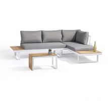 Dcb Garden - tokyo - Salon de jardin 4 places en bois d'acacia et aluminium blanc