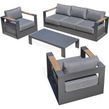 Parisgarden - mandelieu - Salotto da giardino 5 posti in alluminio antracite e braccioli in hpl - paris garden