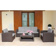 Gardeness - Salotto da giardino 5 posti in resina e wicker con cuscini e tavolino Luis - Brown