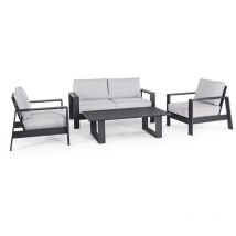 Salotto da giardino Bars con poltrone, divanetto e tavolino da esterno in alluminio grigio