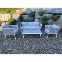 Giardini Di Maggio - Salotto da giardino bucaneve bianco / grigio con divano tre sedute, due poltrone e tavolino by