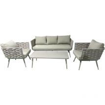 Giardini Di Maggio - Salotto da giardino bucaneve tortora / verde pastello con divano tre sedute, due poltrone e tavolino by