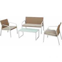 Ranieri - Set Salotto da Giardino in Acciaio e Polyrattan Madeira Bianco e Beige