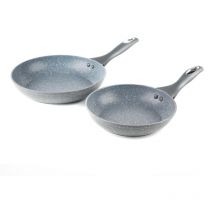 BW04136G Marblestone Collection Non Stick Set di Padella da 2 Pezzi, 20/24cm, Cuoco Sano, Adatto a Tutti i Tipi di Piano Cottura, lavastoviglie