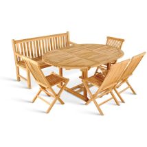 Gartenmöbel Set 6tlg Mit Bank Teak Gartentisch Ausziehbar 120-170 Cm Borneo/menorca