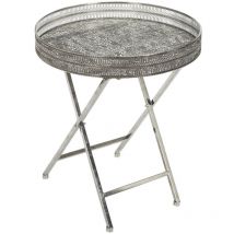 Altobuy - samara - Table d'Appoint Décorative D48cm en Métal Argenté Pied Pliable