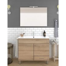 Allstone - Samos Badezimmer-Set mit 2 Türen und einer Schublade, 7 verschiedene Farben, 15 Maße, inkl. Möbel, Waschbecken und Spiegel, Sand 100x40Cm