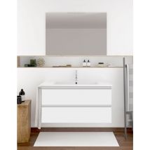 Allstone - Ibiza Badezimmer-Set mit 2 Schubladen, 8 verschiedene Farben, 15 Maße, inkl. Möbel, Waschbecken und Spiegel, Glänzend Weiß 70x45Cm