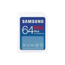 Samsung - Pro Plus Carte mémoire sd (MB-SD64S/EU), 64 Go, uhs-i U3, Full hd et 4K uhd, 180 Mo/s, Lecture 130 Mo/s, écriture 130 Mo/s, pour appareils