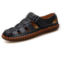 Sandales pour hommes fermeture en cuir chaussures de randonnée été confortables Sports de plein air randonnée(noir, 40)