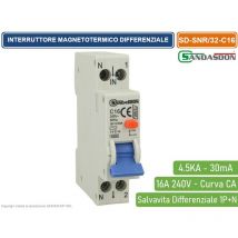 Interruttore magnetotermico differenziale salvavita per barra din 1 moduli 1P+N 16A C16 240V 30mA 4.5KA - Sandasdon