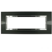 Placca Delux Vetro 2M 3M 4M 7M Acciaio Scuro Compatibile Vimar Arke 7 posti