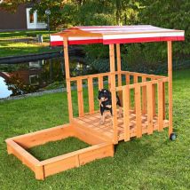 Mucola - Sandkasten Spielhaus mit Spielveranda Sandbox Sandkiste Holz mit Dach Deckel new