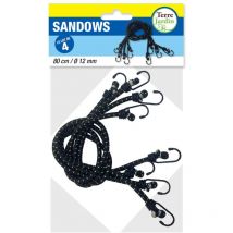 Sandow tendeur élastique 80cm avec crochets - lot de 4 - 12 mm - Noir