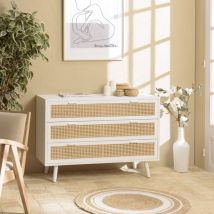 Macabane - sandro - Commode blanche 3 tiroirs cannage naturel