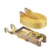 Sangle de serrage à cliquet gainé, 8m, à cliquet, crochets jj, jaune