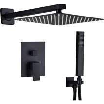 Ensemble de Douche Encastré Noir, Colonne Douche Salle de Bain, Douche Encastree Noire avec Douchette à Main et Douche de Tête 25x25cm - Sanitemodar