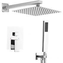Ensemble de Douche Encastré Chrome, Colonne Douche Salle de Bain, Douche Encastree Noire avec Douchette à Main et Douche de Tête 30x30cm - Sanitemodar
