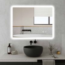 Sanitemodar - Miroir led de Salle de Bain 70x90cm, Miroir de Salle de Bain avec Bande Lumineuse à Largeur Uniforme, Miroir Mural avec Lumières