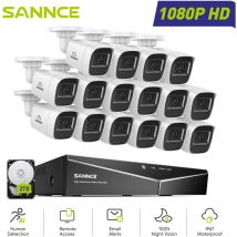 1080P Kit Cámaras de Vigilancia Cable,16CH con 16 Cámaras 2MP Sistema Cámara de Seguridad Visión Nocturna Acceso Remoto,2TB - Sannce