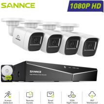 1080P Kit Cámaras de Vigilancia Cable,16CH con 4 Cámaras 2MP Sistema Cámara de Seguridad Visión Nocturna Acceso Remoto,4TB - Sannce